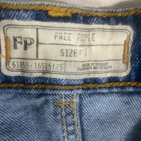 Free People Embellished Distressed Denim Mini Skirt Size 1 US M Boho Hippie - Picture 2 of 8